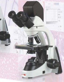 Digital microscope displaying a magnified sample on screen